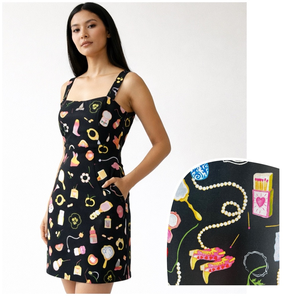 MONTEAU | Black Dress Colorful cowboy boots & beauty Patterns Linen rayon Blend